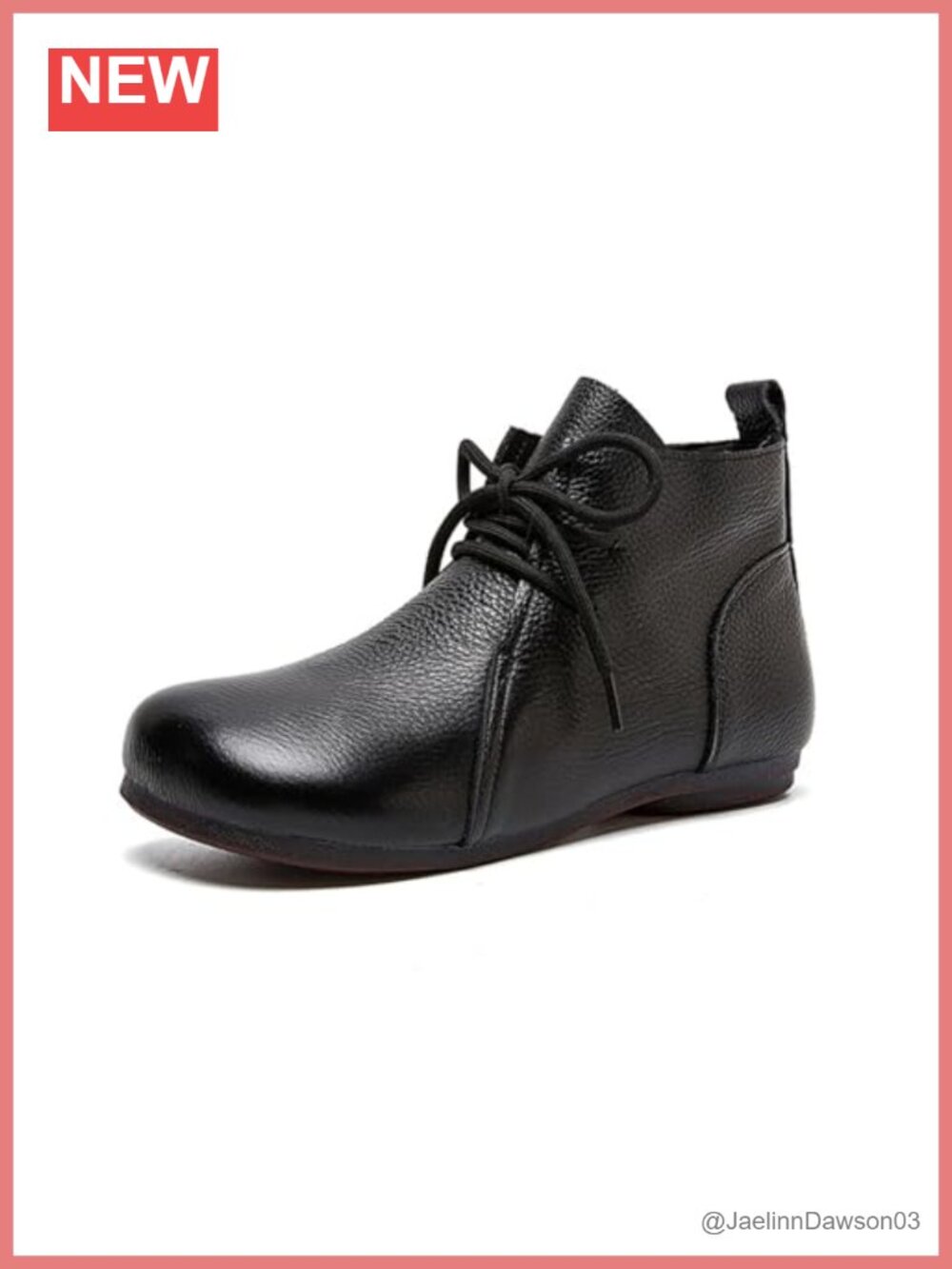 Faux Leather Round Toe Lace-Up Ankle Boots Casual Comfort Flat Heel